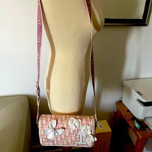 Vintage Christian Dior Pink Floral Trotter Oblique Crossbody Bag!
